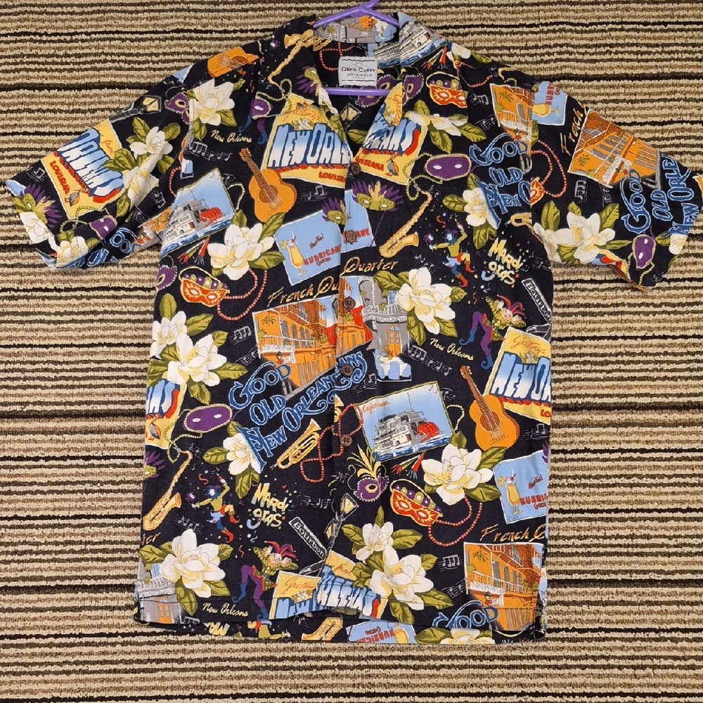 NEW ORLEANS Abstract Theme David Carey Cotton Blend Mens Sz S Short Sleeve Shirt